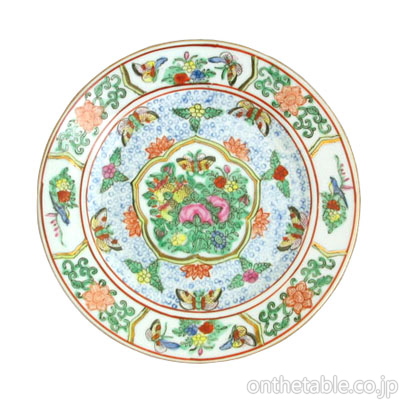 中国  色絵花蝶